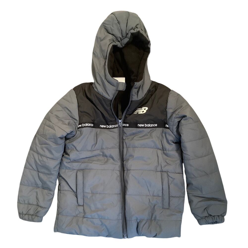 New Balance Kids 4 Gray Black Full Zip Hooded Puffer Jacket Outdoor Winter S5-20